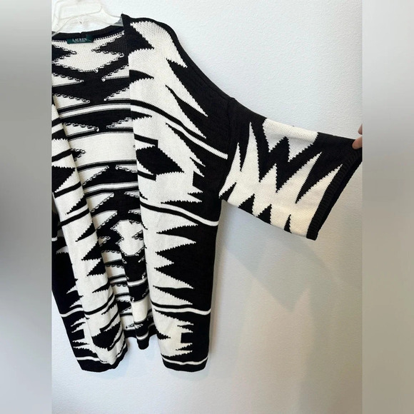 Lauren Ralph Lauren Geo Aztec Print Kimono Cardigan Black and White XL - Picture 5 of 10